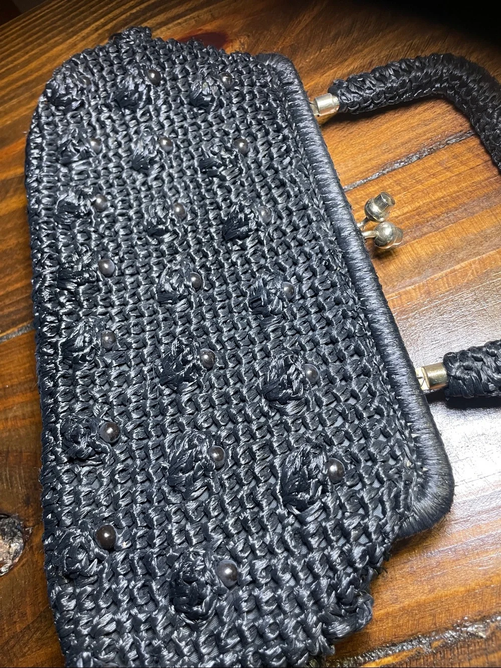Black Woven Top-Handle Bag